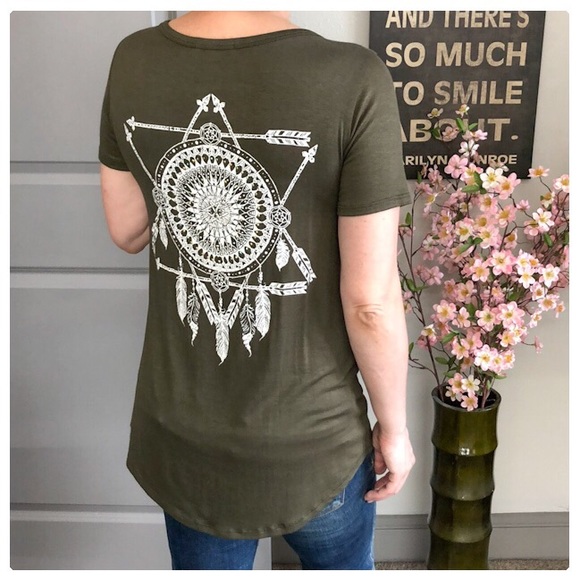 💕Wild & Free olive tee with tribal print💕 - Picture 3 of 7